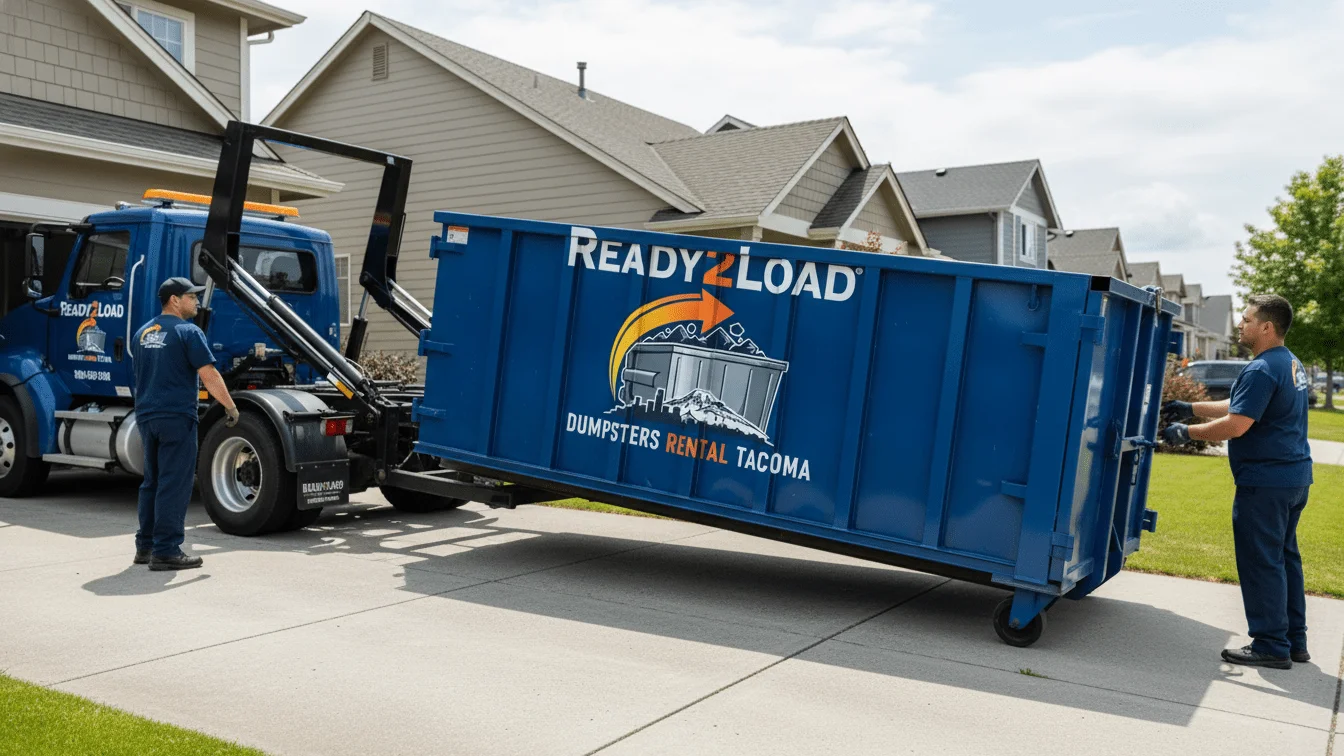 ready2load dumpster being delivered